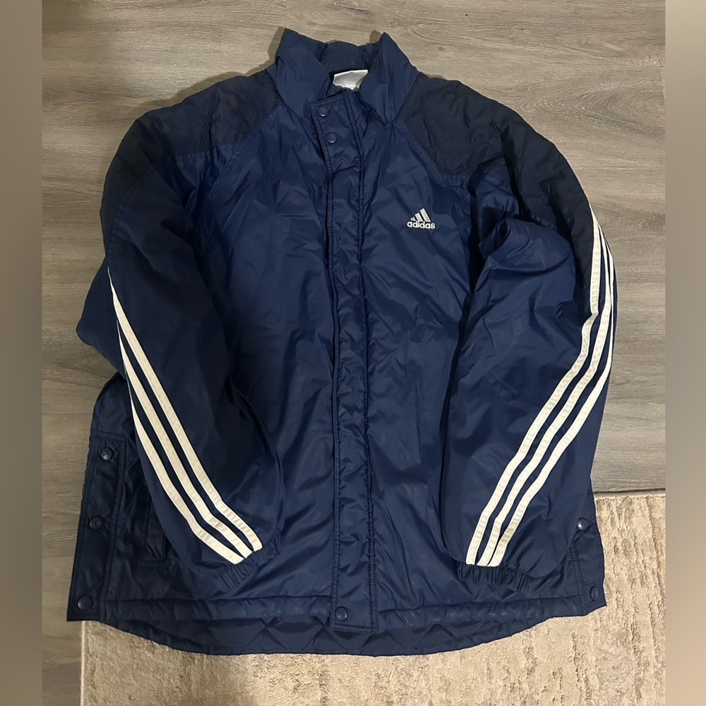 Adidas Vintage Men’s Navy Puffer Coat in Size Large